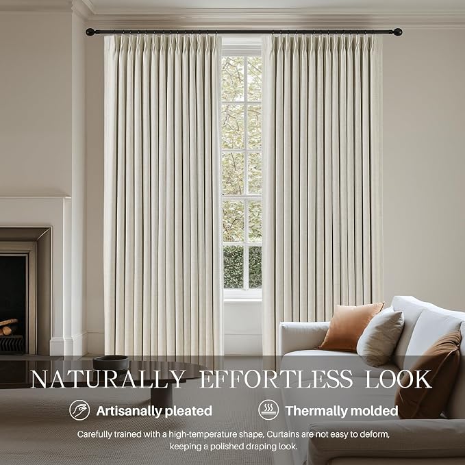 100% Blackout Pinch Pleated Linen Curtains 102 Inches Long - Image 2
