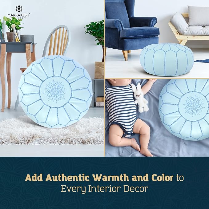 Marrakesh Gallery Genuine Leather Round Pouf Unstuffed - Image 10