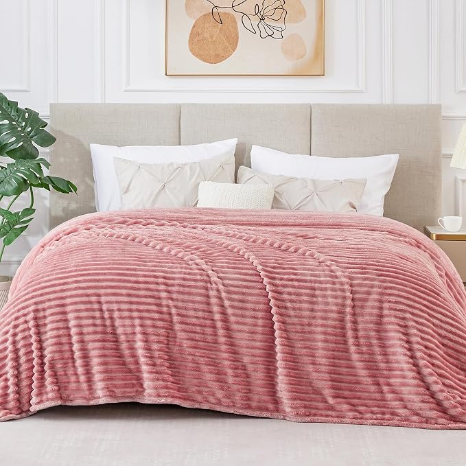 BEDELITE 3D Ribbed Jacquard Pink Blankets Queen Size - Image 5