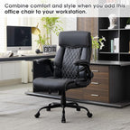 High Back Office Chair with Flip-up Armrests, Leather Comfy Desk Chair with - Image 3