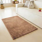 Coffee Rabbit Striped Plush Rug 2'x3', Fluffy Shaggy Area Rug - Image 2