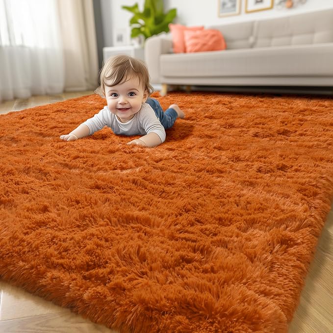 Amdrebio Burnt Orange Shag Area Rug 9x12 - Image 8