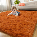 Amdrebio Burnt Orange Fluffy Shag Rust Small Area Rug 3x5 by Amdrebio