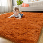 Amdrebio Burnt Orange Fluffy Shag Rust Small Area Rug 3x5 by Amdrebio