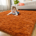 Amdrebio Burnt Orange Shag Plush Large Area Rug 6x9 - Image 8