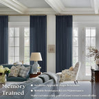 Pinch Pleated Navy Linen Curtains 84 Inches Long 2 Panels Set | Pinch Pleat - Image 2