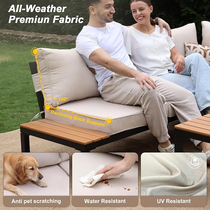 JOYURE 4-Piece Patio Furniture Set, Metal Outdoor Sectional Sofa - Image 6