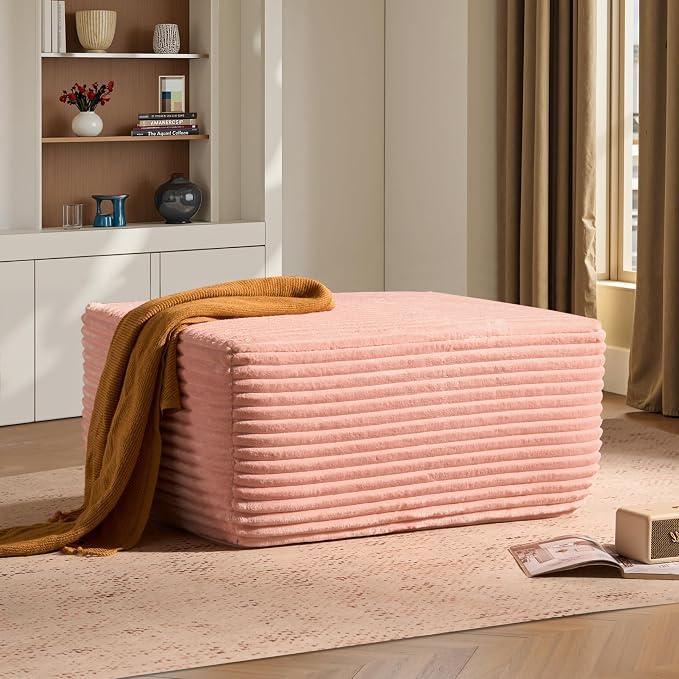 ovios 37" Plush Corduroy Ottoman, Upholstered Cloud Ottoman by OVIOS