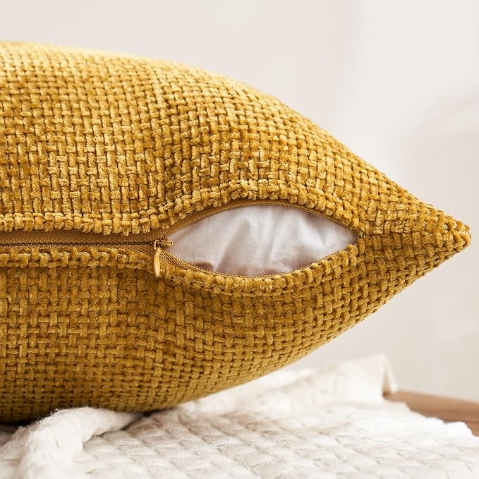 MIULEE Decorative Chenille Fall Pillow Covers Gold Brown 20x20 Pack of 4 | - Image 7