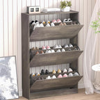 BORNOON Shoe Cabinet with 3 Flip Drawers, Hidden Wood Shoe Cabinet, by BORNOON