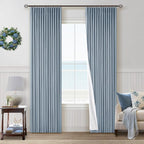 Blue Grey Pinch Pleated Full Blackout Curtains Linen 80 Inch Window Curtain | by Twodrapes