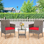 FDW 3 Piece Outdoor Furniture Set Patio Gray Wicker Chairs Furniture Bistro - Image 2