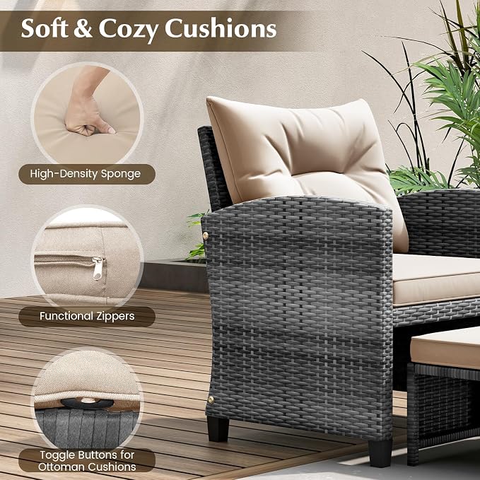 Tangkula 5 Pieces Patio Conversation Set, PE Wicker Rattan Outdoor Furniture Set - Image 4