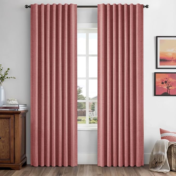 MIULEE 100% Blackout Linen Curtains 42 x 72 Inch Dusty Rose Pink 2 Panels | by MIULEE
