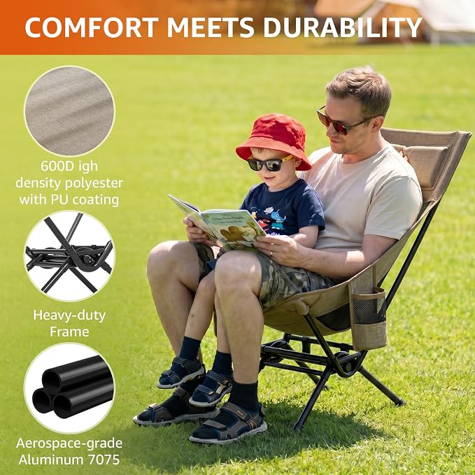 Armless Rocking Camping Chair for Adults, Portable Folding Outdoor Rocker - Image 4