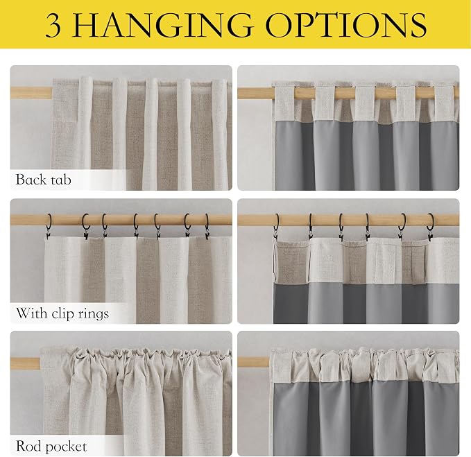 NICETOWN 100% Blackout Brich Linen Curtains - Image 3