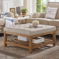 24KF Large Square Upholstered Tufted Linen Ottoman Coffee Table, Large Footrest by WEMARTHOMEDECOR