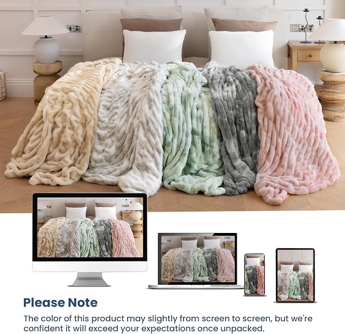 Ultra Soft Cozy Faux Fur Throw Blanket, Fuzzy Plush Thick Bubble Blanket - Image 9