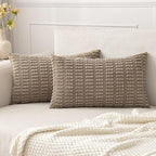 MIULEE Lumbar Corduroy Decorative Throw Pillow Covers 22x14 Light Brown | Pack by MIULEE