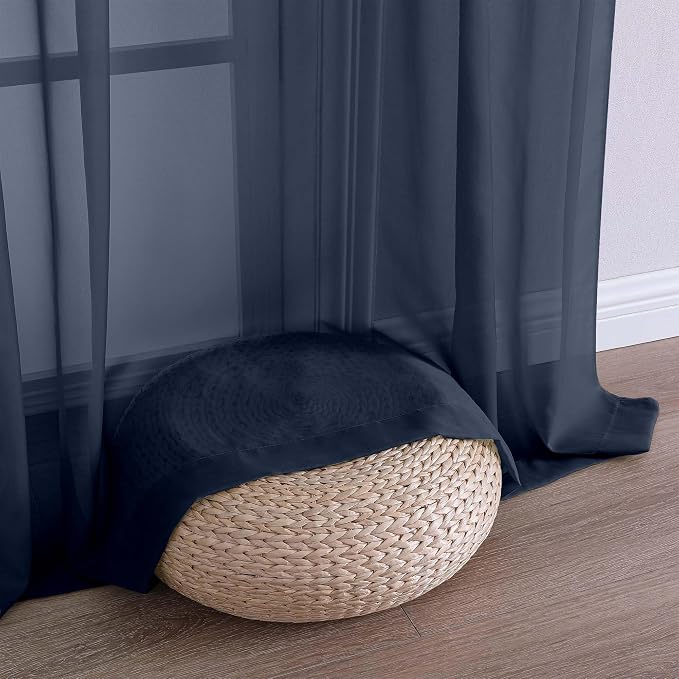 Chyhomenyc Navy Blue Sheer Curtains 90 Inches Long 2 Panels, Light Filtering - Image 8