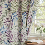 Yakamok 84 Inches Blue and Purple Leaves Linen Curtains - Image 7