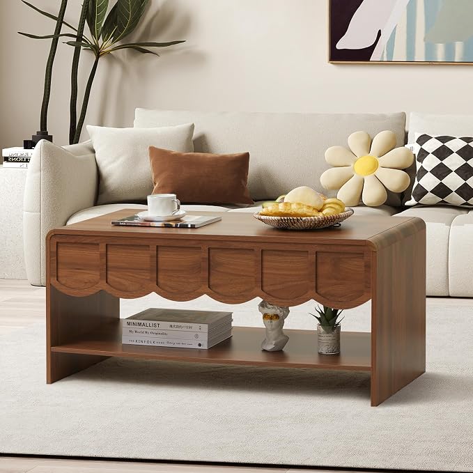 Lift Top Coffee Table with Hidden Compartment, 2 Tier Wooden Center Table with - Image 3