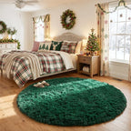 Amdrebio Dark Green Round Fuzzy Rug 4Ft by Amdrebio