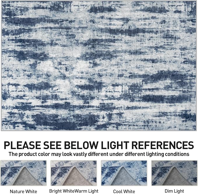8x10 Area Rugs for Living Room: Washable Abstract Blue Grey Badroom Carpet | - Image 7