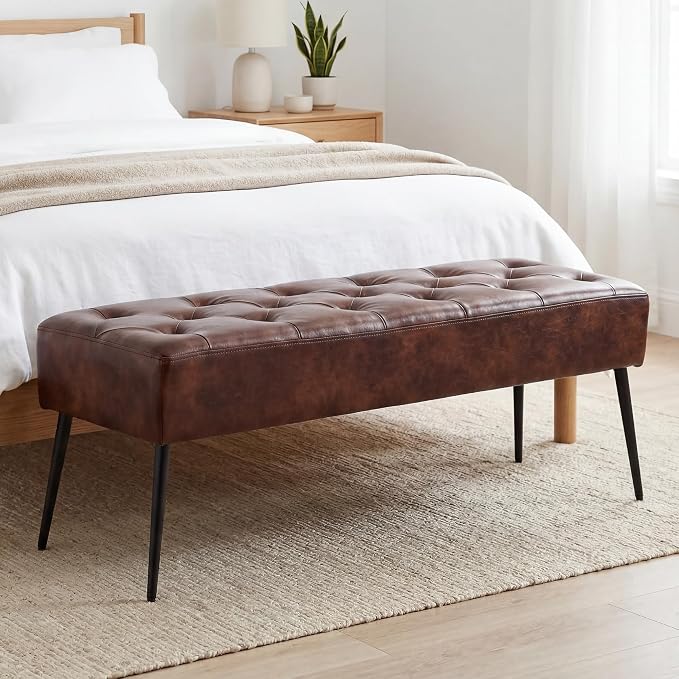 DUHOME Button-Tufted Ottoman Bench, Upholstered Bedroom Benches Footrest Stool - Image 2