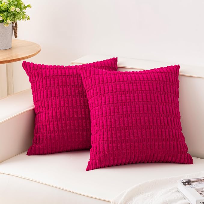 Pack of 2 Corduroy Decorative Throw Pillow Covers 18x18 Inch, Peach Red | Fall by Unknown