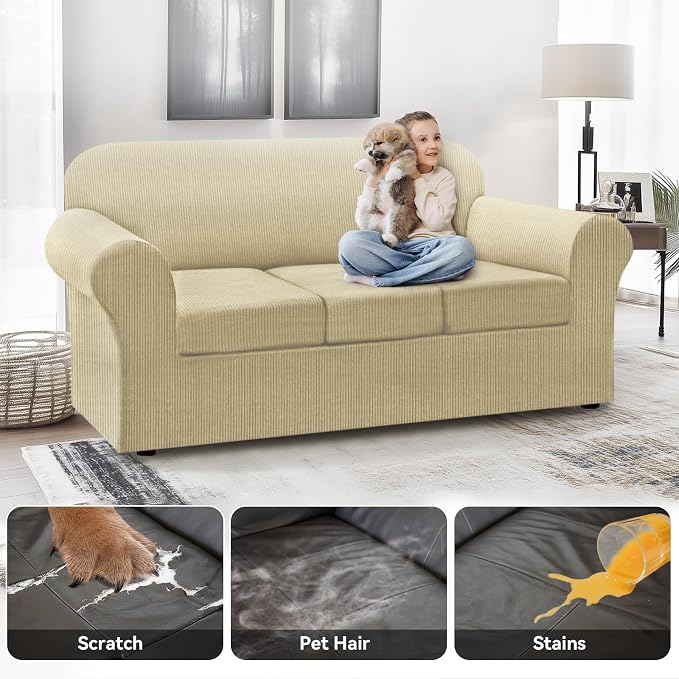 100% WaterproofCouch Cover 4-Piece Set Striped Sofa Slipcovers - Image 3