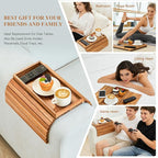 GEHE Acacia Wood Sofa Arm Tray, Foldable Couch Arm Tray Side Table, - Image 4