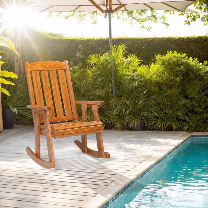 VINGLI Outdoor Rocking Chair, Heavy Duty 600 LBS Wooden Rocking Bench - Image 2