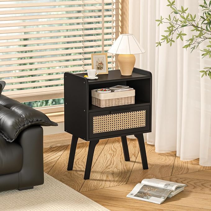 Lerliuo Rattan Nightstands Set of 2, Bedside Table - Image 5