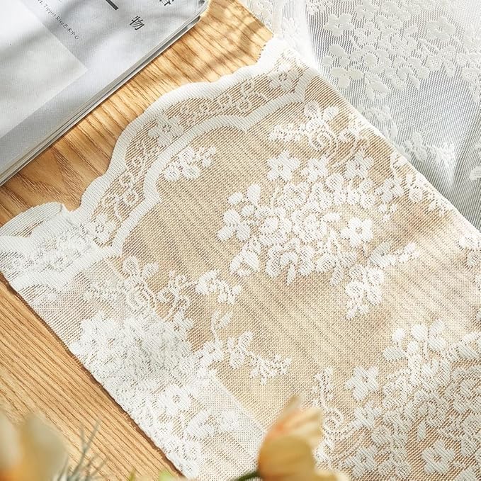 YJ YANJUN Vintage Lace Curtains Elegant Flower Off White 132 inch Curtains 1 - Image 5