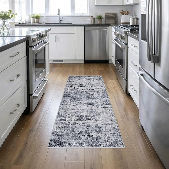 2x6 Washable Runner Rug：Modern Abstract Kitchen Soft Carpet Grey | by FXRHLP