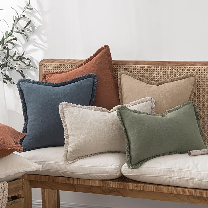 MIULEE Boho Linen Fringe Decorative Throw Pillow Covers Camel 20x20 | Set of 2 - Image 7