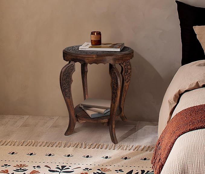 Farmhouse Round Accent End Table, Rustic Side Table Nightstands - Image 7