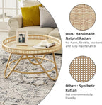 FINECASA Round Rattan Coffee Table, Modern Unique Farmhouse Tray Top Center - Image 3