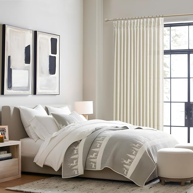 Cream Pinch Pleated Light Filtering Patio Sliding Glass Door Curtains 92 Inches - Image 6