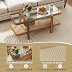 Giantex Rattan Coffee Table, 47.5" Rectangle Solid Wood Tea Table w/Tempered - Image 4