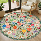PLHXFR Round Area Rug Living Room: 4 ft Floral Washable Soft Carpet Green | by PLHXFRSoftAreaRugs