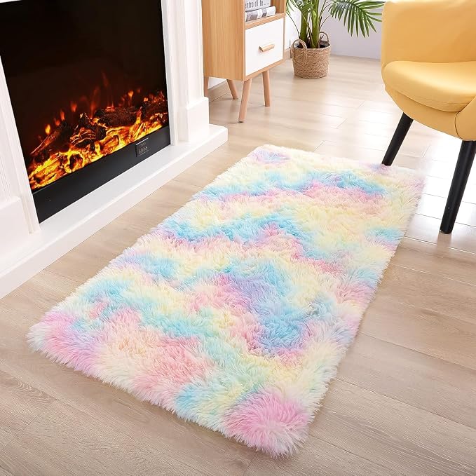 2x3 Rainbow Fluffy Soft Area Rug Non-Slip - Image 3
