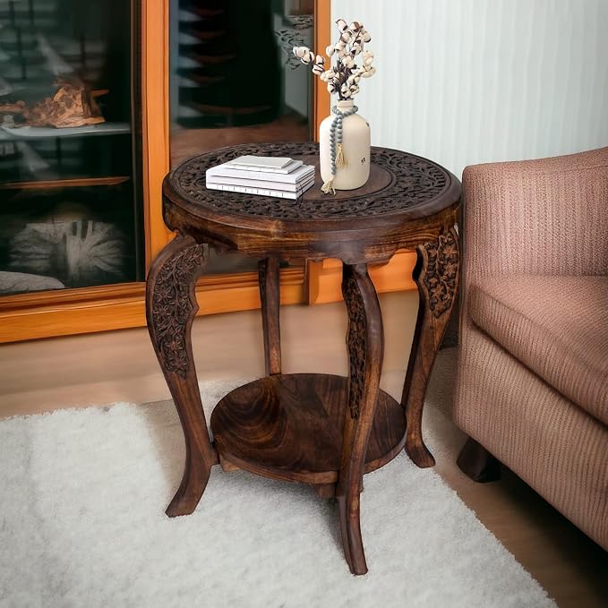 Farmhouse Round Accent End Table, Rustic Side Table Nightstands - Image 8