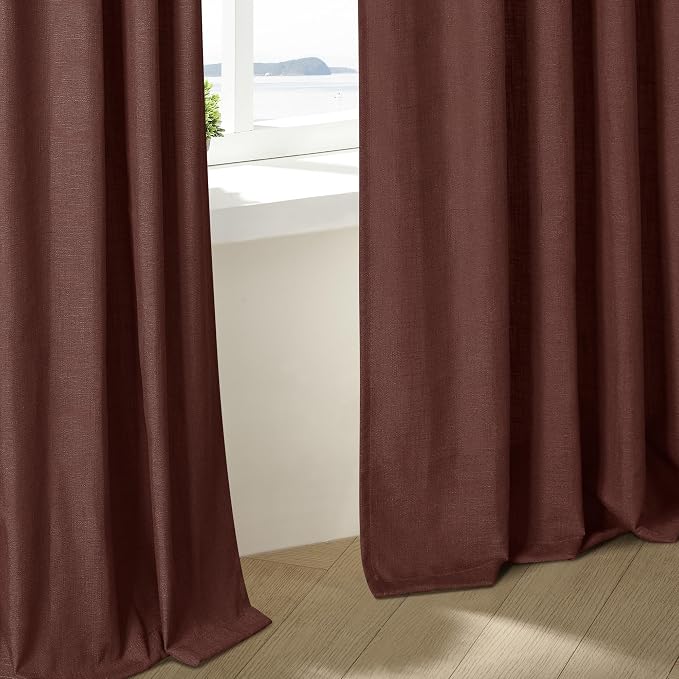Chestnut Brown Pinch Pleated Linen Sheer Curtains 45 Inch Length 2 Panels | - Image 7