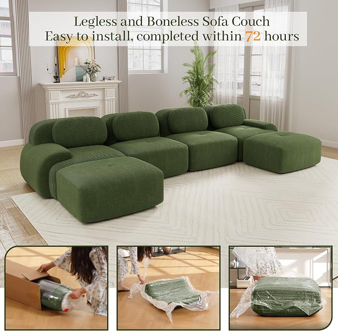 Boneless Sectional Couch, No Assembly Required, 152.7” U Shaped Modular Cloud - Image 9