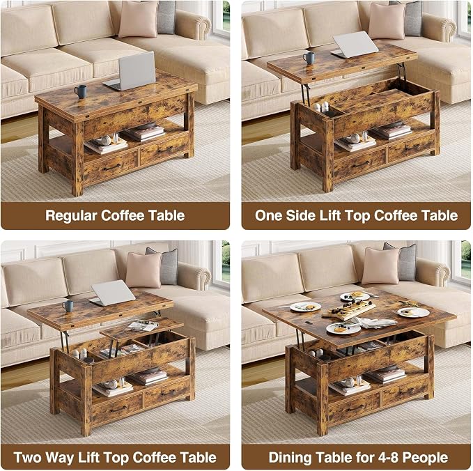 Rolanstar Coffee Table Lift Top, Converts to Dining Table - Image 5