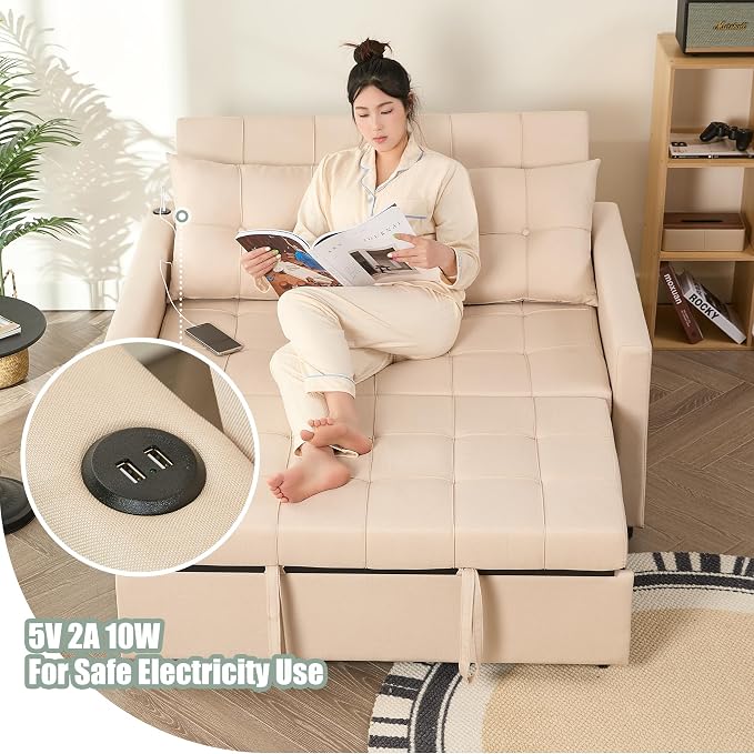 GOSUHI 52" Sleeper Sofa with Pull-Out Bed, 3-in-1 Convertible Sofa Bed - Image 5