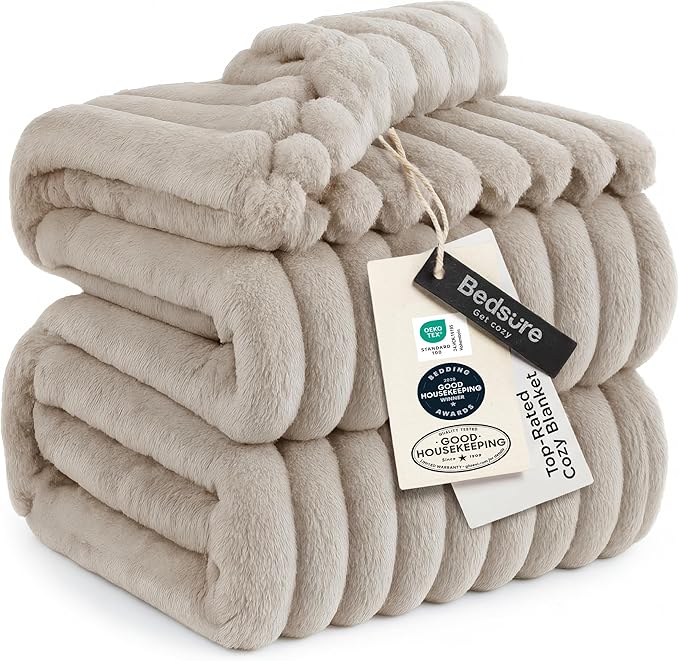 Bedsure Soft Cal Size Blanket for Bed Beige 102"x96" | Birthday Gifts for Women by Unknown