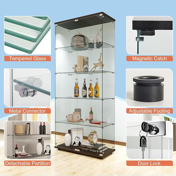 FANYUSHOW 5-Shelf Tempered Glass Display Cabinet - Image 4